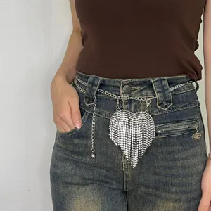 Borsa a marsupio cuore con strass donna moda borsa cintura catena lucida mini