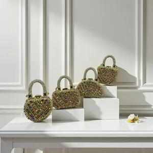 Elegante goldene Strass besetzte Mini Abendhandtasche Luxus Kristall Party Umhängetasche