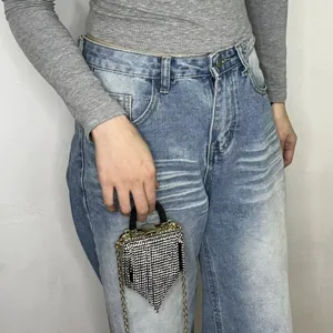 Glänzende Strass-Ketten-Abendtasche, elegante Mini-Umhängetasche mit Quaste für Damen.