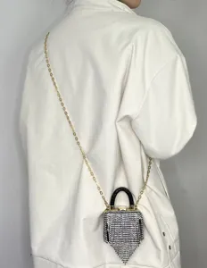 Glänzende Strass Ketten Mini Tasche elegante Abendtasche Luxus Umhängetasche für Damen