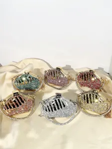 Stunning rhinestone mini crossbody chain bag, crystal evening clutch purse for women.