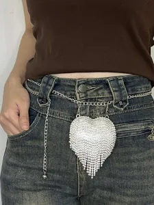 Donna Strass Cuore Mini Marsupio Moda PVC Metallo Catena Borsa a Tracolla