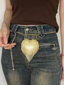 Borsa da cintura a cuore con strass donna lusso catena cristallo mini borsa elegante.