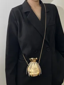Goldene metallische Strass Quaste Abendtasche stilvolle Metall Glück Beutel Umhängetasche Damen