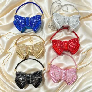 Crystal Bow Evening Bag Acrylic Rhinestone Clutch Purse Luxury Wedding Party Handbag