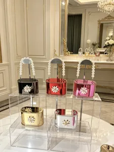 Borsa a mano in acrilico con manico di perle, elegante borsa a tracolla metallizzata.