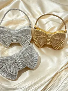 Rhinestone bow evening bag acrylic mini clutch luxury party handbag for women silver and gold