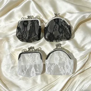 Lace kiss-lock coin purse vintage floral mini clutch retro style women's wallet bag set