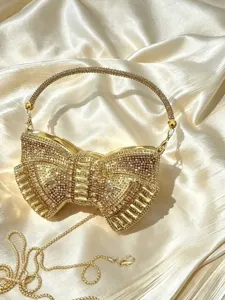 Retro rhinestone bow evening bag, luxurious crystal clutch purse with chain strap for women.