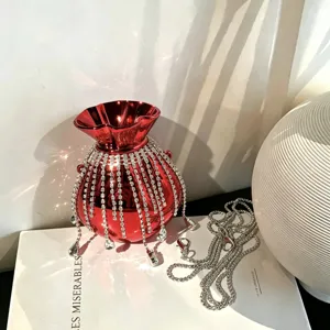 Rote Strass Abendtasche glänzende Diamant Quaste Umhängetasche trendige Damen Handtasche