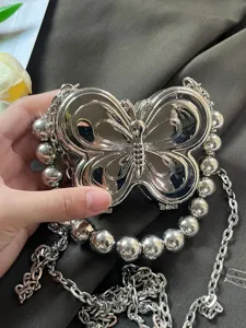 Metall Schmetterling Mini Umhängetasche Luxus Perlen Kette Schultertasche Metallische Box Clutch Tasche Für Damen Handtasche