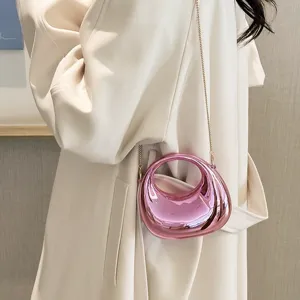 Mini rosa metallische Acryl Knödel Umhängetasche mit Kette für Damen Trend Stil