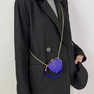 Blauer Strass Herz Mini Umhängetasche mit Goldkette schicke Mode Accessoire Tasche