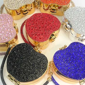 Strass Herz Abendtasche Luxus Kristall Umhängetasche Mini Clutch mit Biene Verschluss
