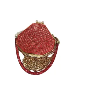 Rote Strass Abendtasche Damen Luxus Kristall Umhängetasche Kette Schultertasche