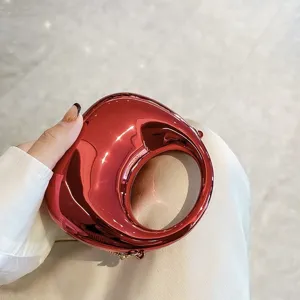 Rote harte Acryl Mini Tasche mit rundem Griff stilvolle Damen Umhängetasche rot.