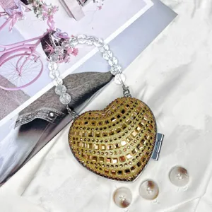 Herzförmige Strass Mini Abendtasche mit Perlenhenkel elegante Kette Umhängetasche