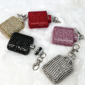 Glitzernde Strass Mini Flachmann Schlüsselanhänger Set, funkelnde Taschenanhänger Accessoire.