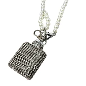 Strass Flachmann Schlüsselanhänger Mini Tasche Anhänger mit Perlenkette Damen Mode
