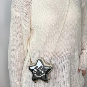 Süße Cartoon Stern Smiley Gesicht Acryl Umhängetasche Für Damen Kinder Süße Perlenkette Schulter Box Tasche Mode Mini Handtasche