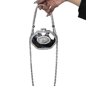 Mini Acryl Strass Abendtasche Clutch mit Metallkette Umhängetasche für elegante Damen Mode Party