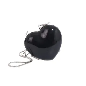 Schwarze herzförmige Umhängetasche Damen Modische Kettentasche Elegante Herz Handtasche Chic