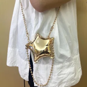 Modische goldene Stern Metallic Umhängetasche mit Perlenkettenriemen, stylische Mini Handtasche.