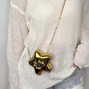 Metallische Stern-Umhängetasche mit Kette, modische Schultertasche für Damen neu.