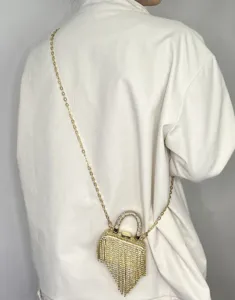 Kleine Strass Ketten Umhängetasche Abendtasche mit fransigem Design für elegante Damen