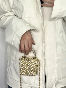 Elegante Mini Strass Ketten Umhängetasche, glitzernde Kristall Clutch für Partys.