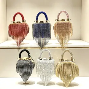 Damen Voll Strass Quaste Abendtasche Mini PVC Eingelegte Strass Clutch Crossbody Kettenhandtasche Für Party Bankett Hochzeit