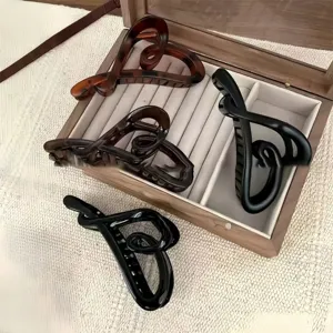 Grandi pinze per capelli a cuore per donne, eleganti pinze granchio in acetato nero e marrone.