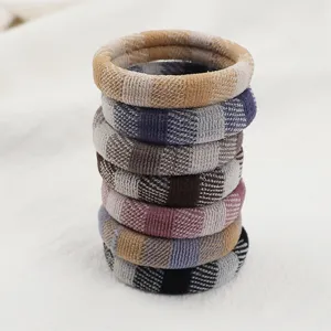 Women Plaid Checkered Elastic Hair Ties Minimalist Towel Loop Scrunchies Seamless Thick Hair Bands Daily Accessories