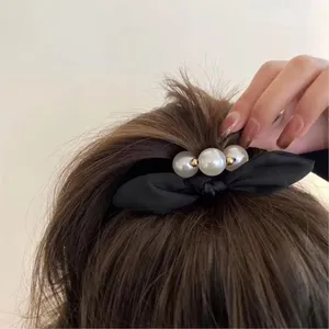 Élastique à Cheveux Élégant avec Nœud Papillon pour Femmes Haute Élasticité Perle Artificielle Accessoires de Mode pour Filles