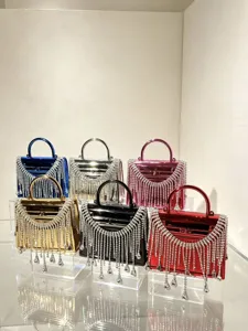 Acryl Abendhandtasche mit Strassfransen, luxuriöse Designer Stil Handtasche für Damen.