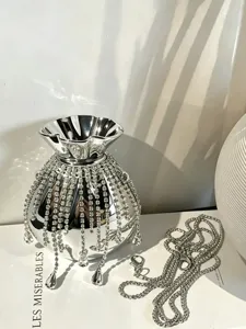 Silberne Strass Fransen Abendtasche stilvolle metallische Umhängetasche für Damen Partytasche