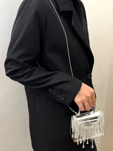 Damen Acryl Box Clutch Abendtasche mit Strass Fransen und Kette für Partys und Anlässe.