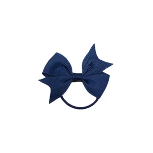Chouchou nœud en ruban gros-grain bleu foncé, design queue d'aronde 6cm, attache queue de cheval.