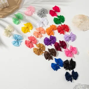 Jolis nœuds de cheveux ruban uni 3 pouces avec pinces, parfaits pour les petites filles.