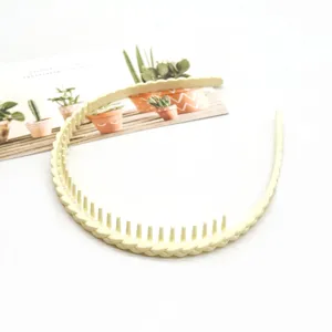 Yellow non-slip braided hair hoop with teeth, matte texture daily washing face headband