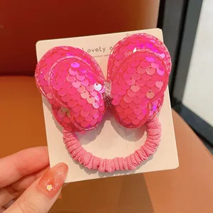 Cravatta per capelli con fiocco di paillettes rosa per bambini, elastico ad alta elasticità.