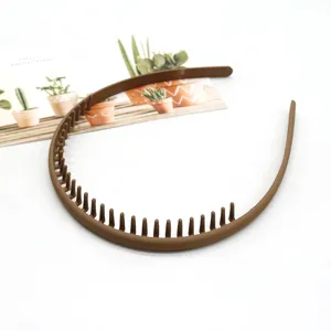 Close-up detail of brown anti-slip teeth hair band matte finish daily washing face hair accessory