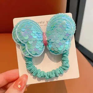 Cravatta per capelli con fiocco in paillettes blu stile coreano elastico accessori capelli