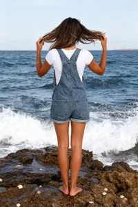 Women denim overalls shorts casual summer beach style classic blue short jumpsuit outfit
