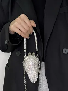 Elegante Mini Strass Kristallkugel Abendtasche Umhängetasche Lippenstifttasche Mit Quaste Für Damen Party Bankett Metall Runde Handtasche