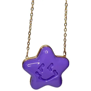 Lila sternformige Umhangekette Tasche mit niedlichem Smiley Gesicht Design fur Damen Alltag.