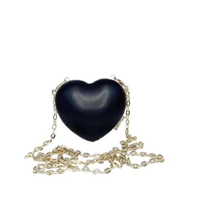 Schwarze herzförmige Umhängetasche mit Goldkette, PU-Leder Mini Abendtasche Handtasche.