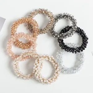 Korean Style Elegant Artificial Pearl Rhinestone Hair Ties Multi Use Beaded Bracelet Hair Band Sweet Ponytail Holder For Women