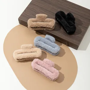 Pinza para el Cabello Grande de Plástico Diseño de Felpa Elegante Pinza de Tiburón Cuadrada Accesorio Mujer