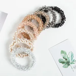 Crystal pearl hair scrunchies stylish dual-use hair ties bracelets for women girls.